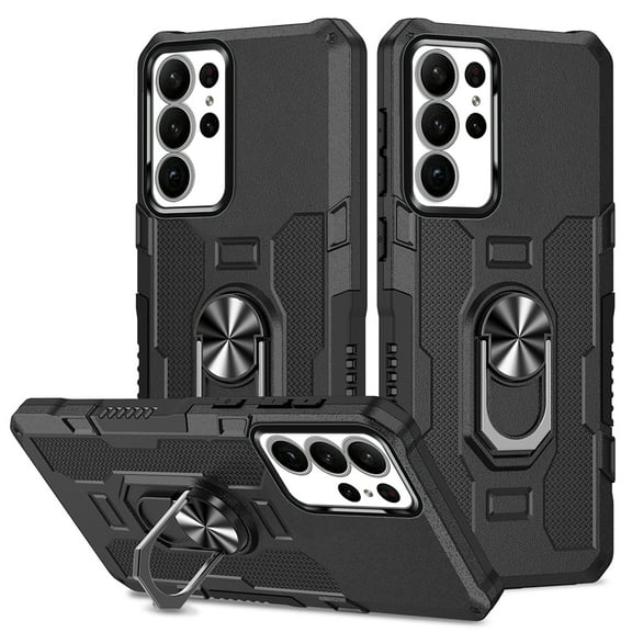 Phone Case for Samsung Galaxy S22 Ultra Case, S22 Ultra Phone Case Built in 360 Rotating Ring Stand, Luxury Heavy Duty Armor Hard PC Soft TPU Slim Phone Case for Samsung Galaxy S22 Ultra - Black
