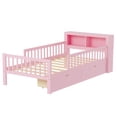 thumbnail image 5 of Twin Size Platform Bed with Storage Headboard & Two Under-Bed Drawers, Wooden Kids Bed Frame with Three-Side Guardrails for Safety and Security, Pink, 5 of 9