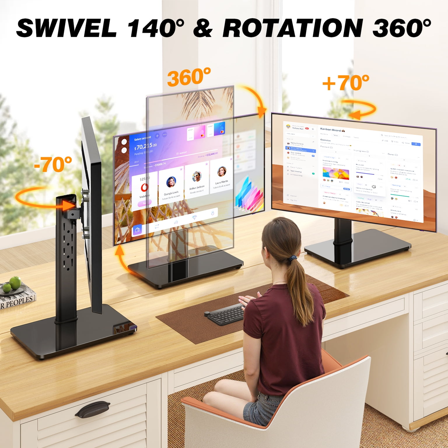 TAVR Furniture 360° Rotatable Table Top TV Stand for 13-32 inch TVs, 44 Lb Capacity, 5 Height Adjustment, Black