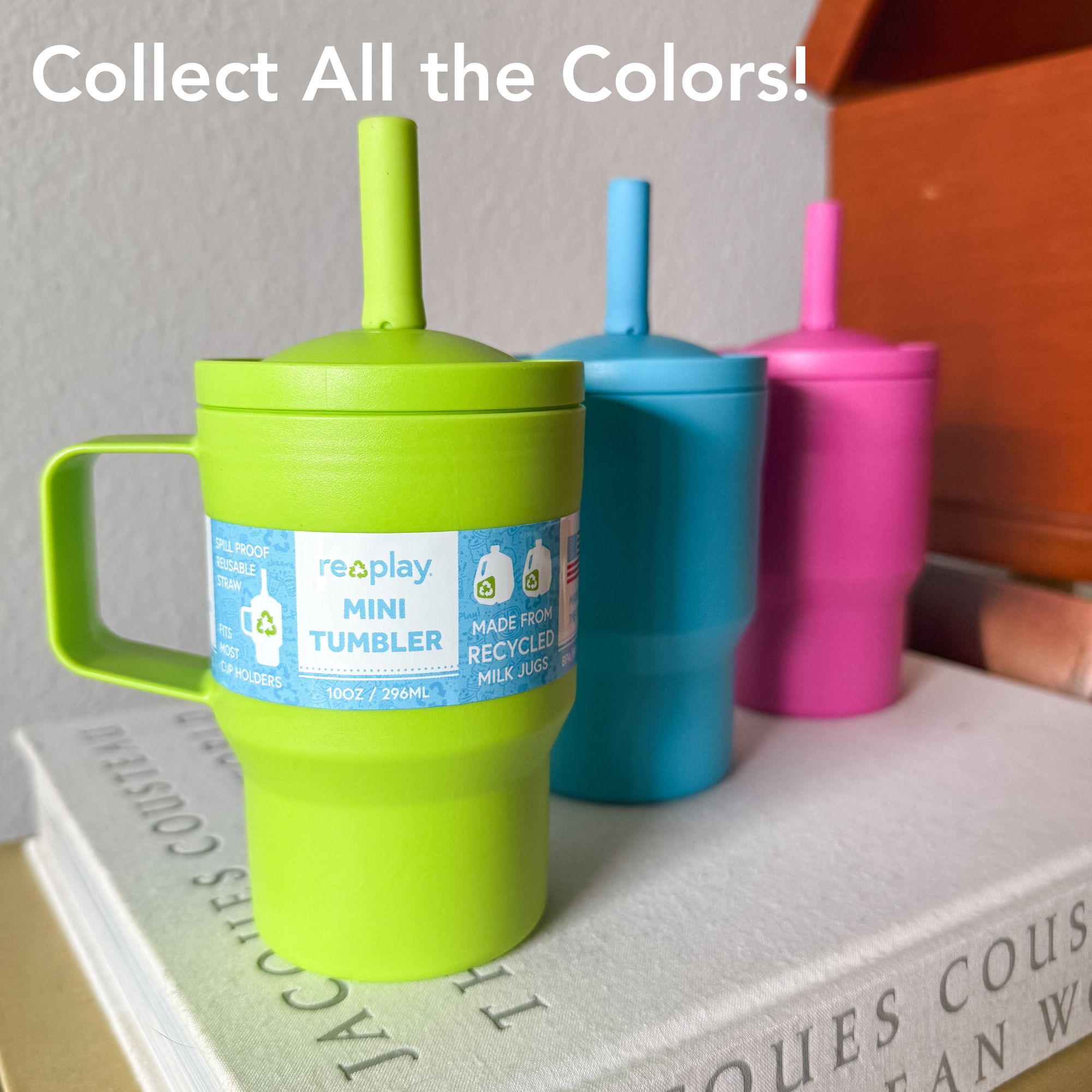 Replay Mini Tumbler Plastic Straw Cup, 10 oz, Blue