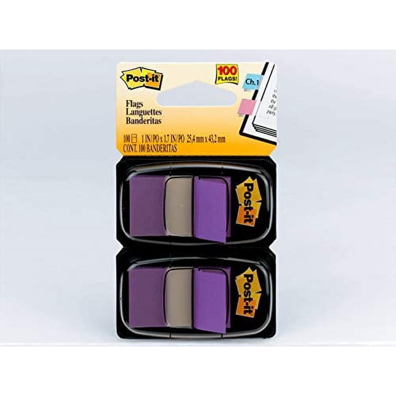 Post-it Standard Page Flags in Dispenser  1in Wide, Purple 100 Flags, 680-PU2