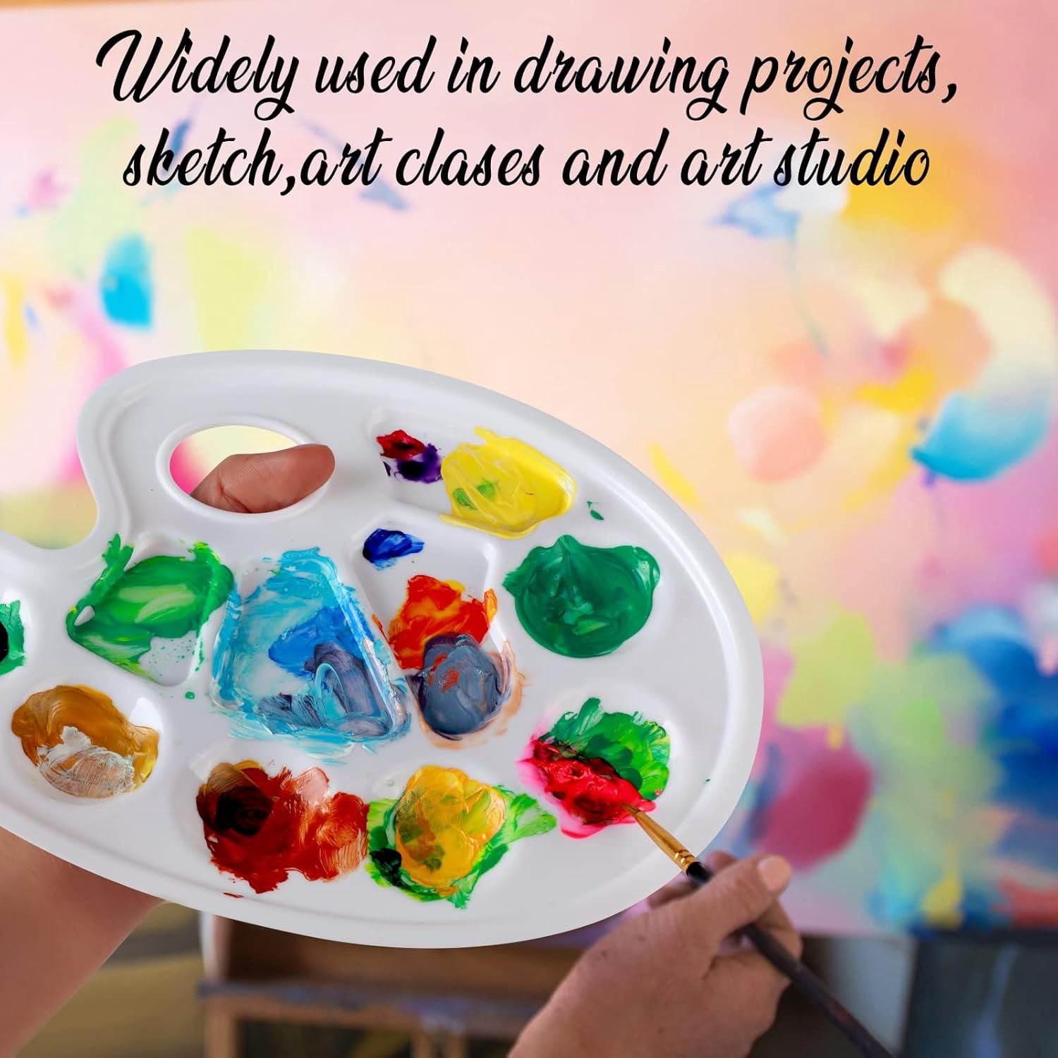 20 PCS Oval Paint Tray Palettes, Plastic Paint Tray Palette, Paint Palette Paint Pallets with Thumb Hole, Paint Holder Tray for Kids, Paint Trays for Kids, Paint Trays for Acrylic Paint