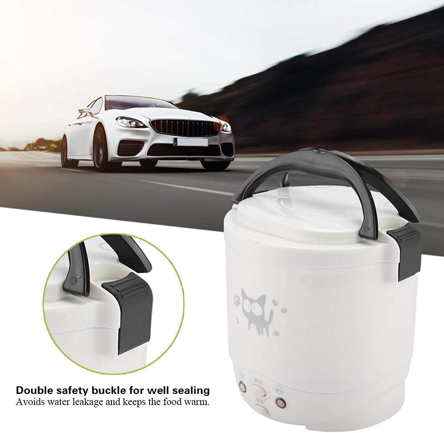 Portable Rice Cooker for Travel  12V 100W 1L Electric Multifunctional Food Steamer Lunch Box White