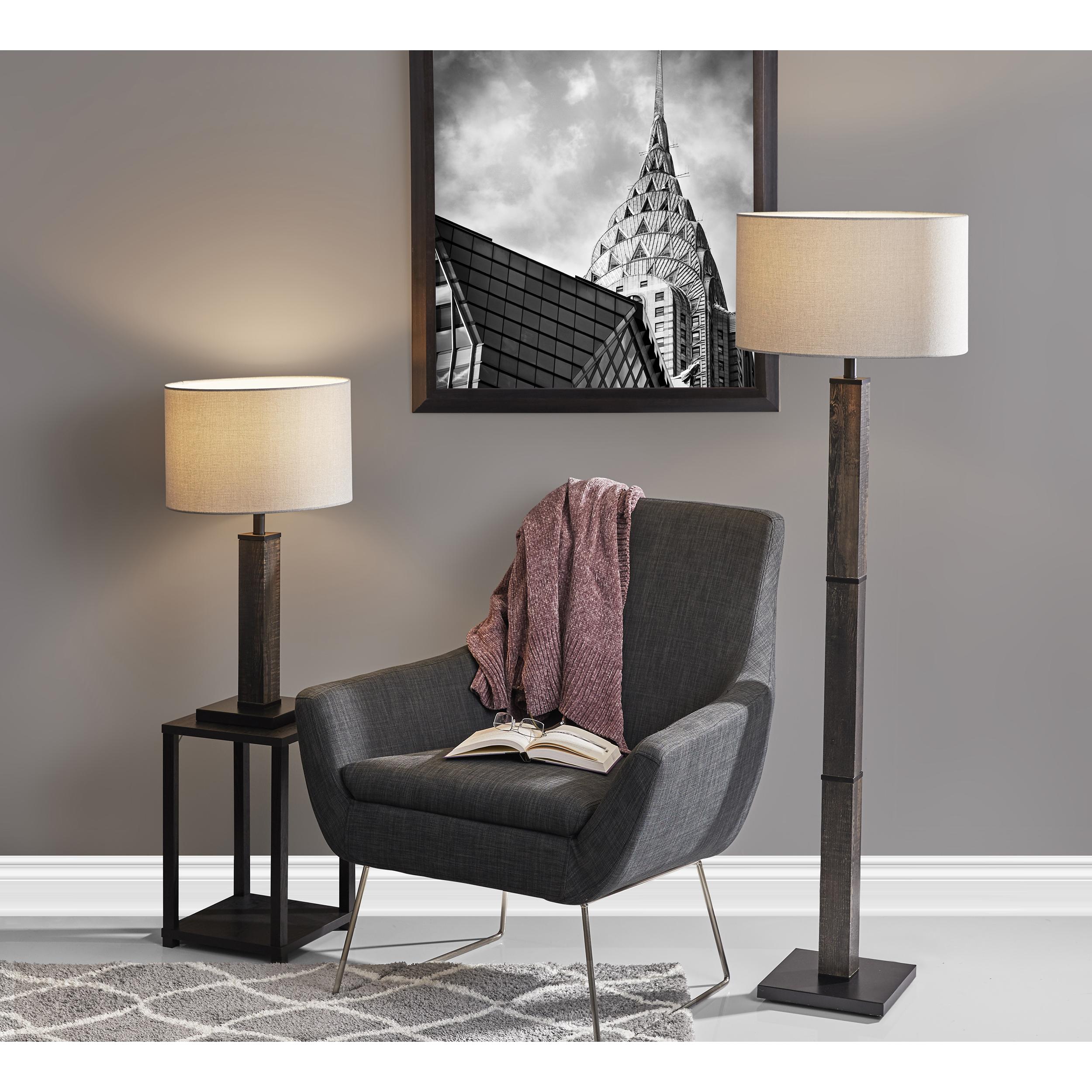 Adesso Kona Table Lamp, MDF with Black Washed Wood PVC Veneer and Black Metal Accents