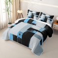 thumbnail image 3 of Castle Fairy Minimalist Geometric Block Quilt Full 3-Piece,Watercolor Vertical Streak Full Bedspread Sets,Black Skyblue Ash,1 Coverlet and 2 Pillowcases, 3 of 7