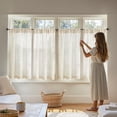 thumbnail image 3 of Tier Curtains 36 Inch for Small Window Linen Blend Cafe Curtains Farmhouse Rustic Half Window Drapes for Kitchen Living Room Bedroom Light Filtering Rod Pocket 2 Panels Neutral Crude, 3 of 8