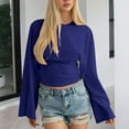 thumbnail image 4 of ZHYou Women's Cropped Long Sleeve Tops Loose Fit Batwing Sleeve Soft Stretchy Tee Shirts,Blue,Size L, 4 of 9