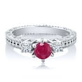 thumbnail image 2 of Gem Stone King 0.75 Ct Round Red Ruby E-F Lab Grown Diamond 925 Sterling Silver Ring (Size 7), 2 of 2