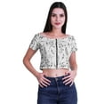 thumbnail image 1 of Moomaya Printed Boat Neck Womens Sexy Summer Tops Zip Front Viscose Crop Top, 1 of 5