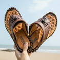thumbnail image 4 of Mens Sandals Slippers Slip On Flip Flops for Men Shoes Leather Toe Ring Style Beach, 4 of 5