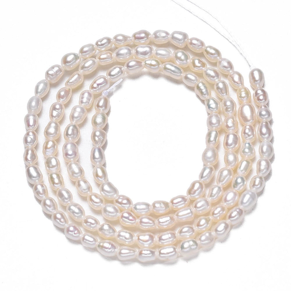 1Strand Natural Cultured Freshwater Pearl Beads Strands Rice Seashell Color 3~3.5x2.5mm Hole: 0.6mm about 90~92pcs/strand 13.78 inch(35cm)