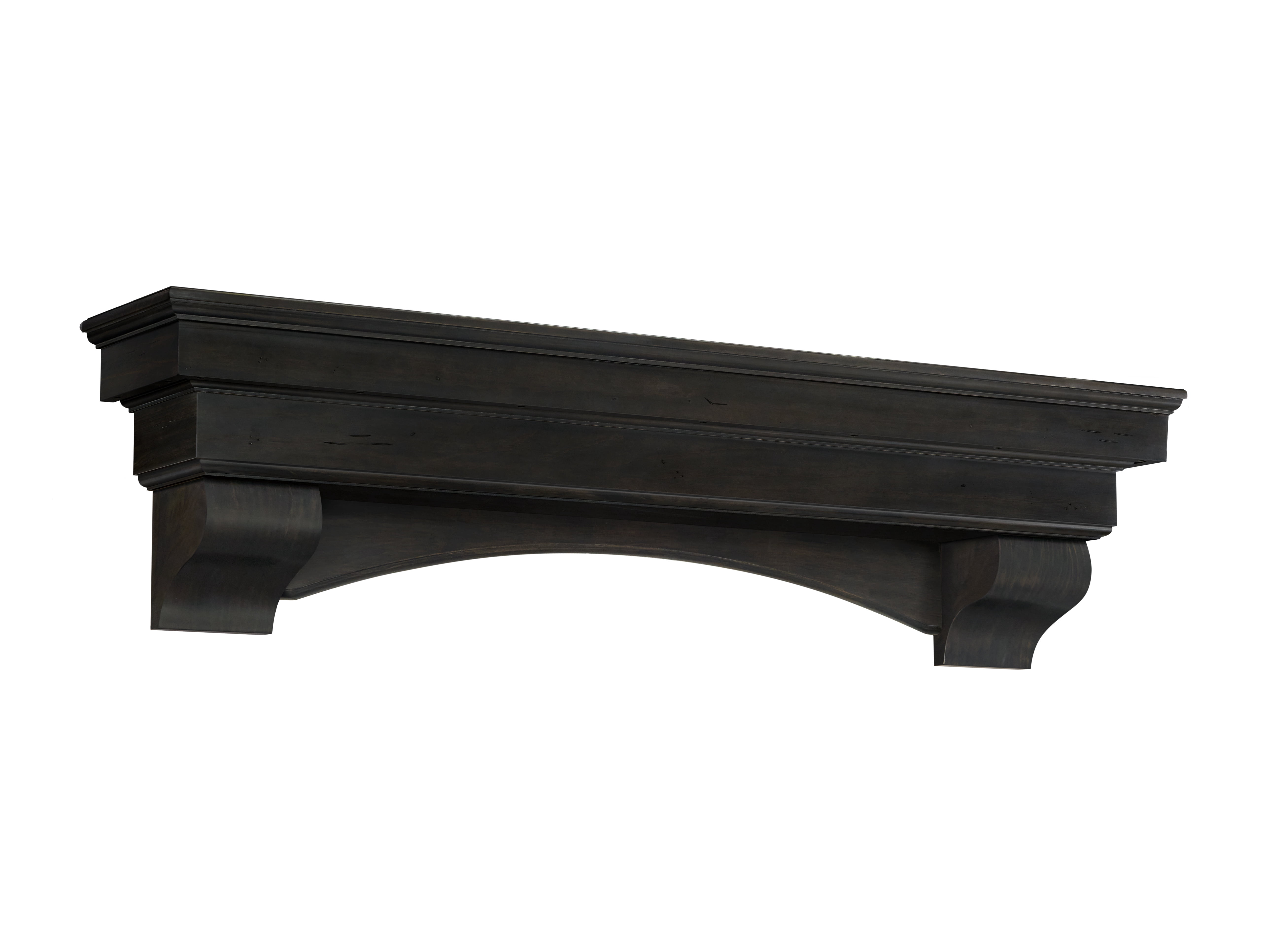 Pearl Mantels Celeste Versatile Hand Distressed and Hand Finished Premium Pine Wood Mantel Shelf, Dark Roast Finish, 72"L & 10"D, Hang Alone, with Corbels or with Corbels and Arch (Included)