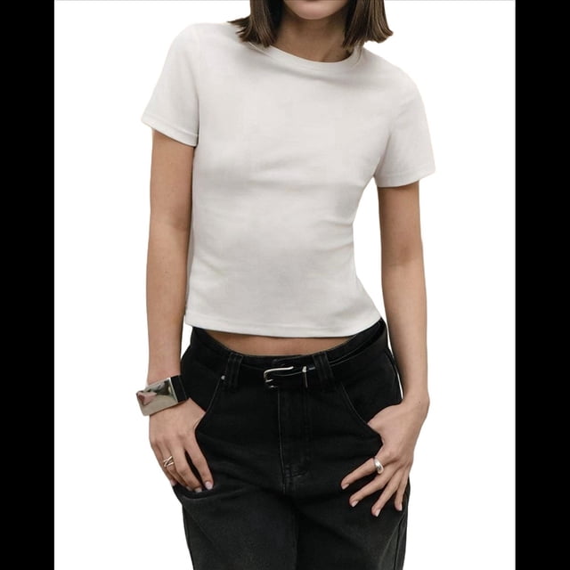 Camisetas de Algodón para Mujer, Cuello Redondo, Corta, Básicas, Informales, de Verano, Color , Talla L