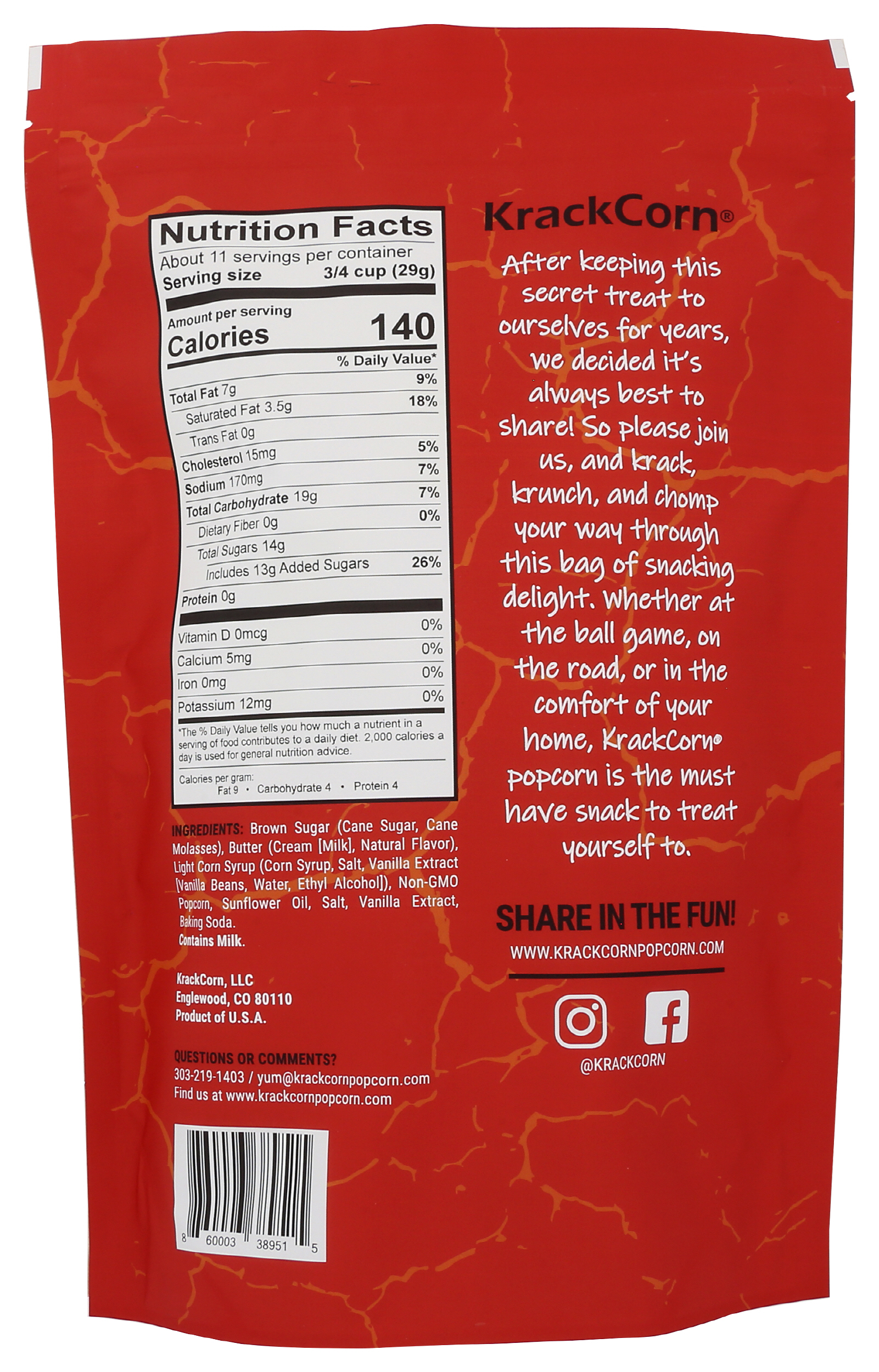 (Pack of 6) KrackCorn Original Caramel Popcorn, 11 oz