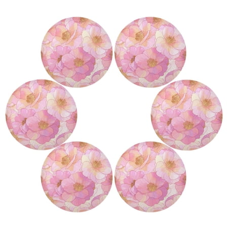 WOBOGO Pink Camellia Round Placemats Set of 6 Heat Resistant Washable Kitchen Table Decorations 15.4in