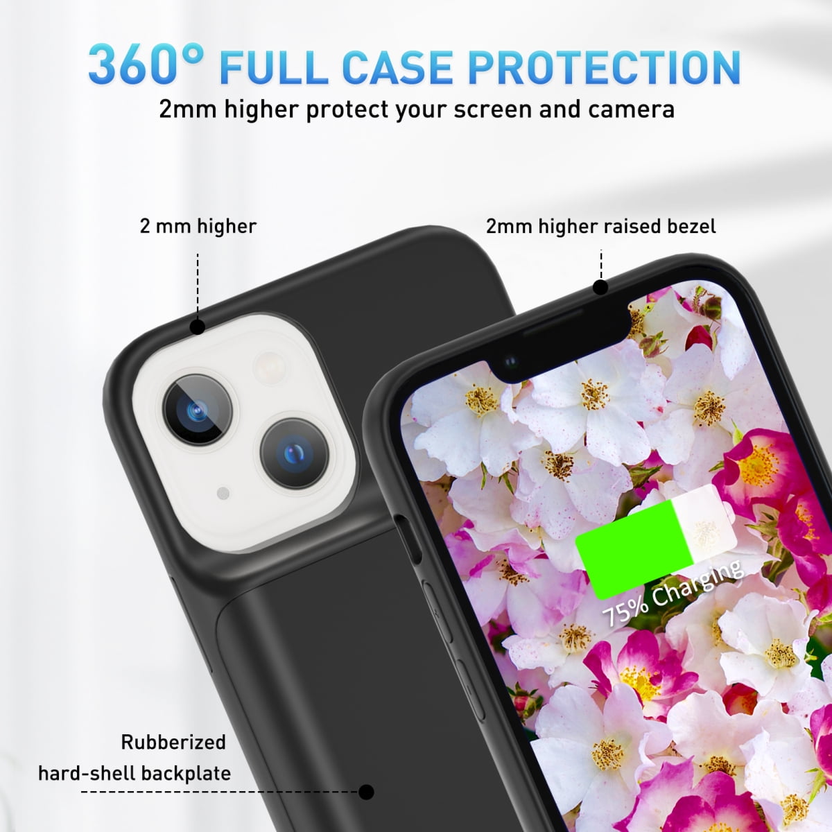 Owyfho Battery Charger Case Charging Cell Phone Case for Apple iPhone 13, Black