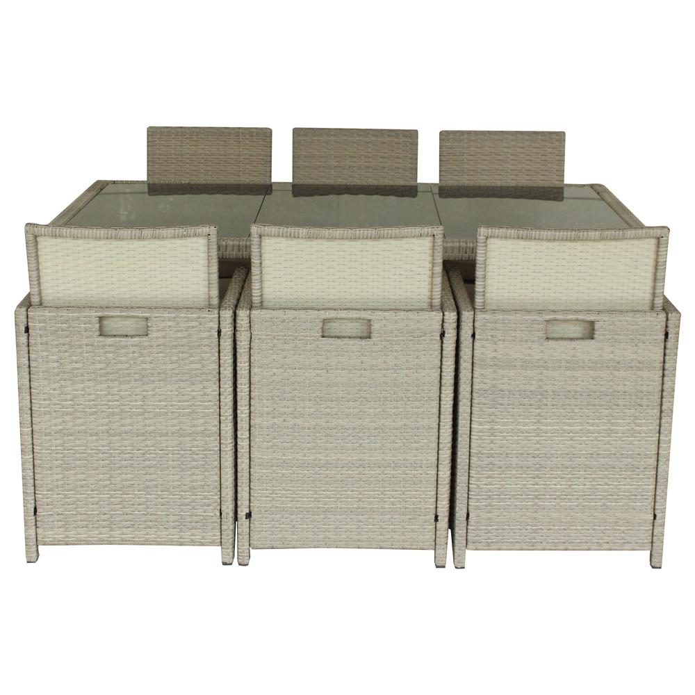 7 Piece MultiTan Outdoor Dining Set with Cushions, Polyurethane Rattan