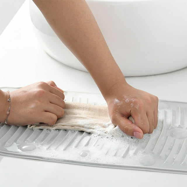 FUTUREORYY Foldable Laundry Washboard with Suction Cups for Easy Washing Use in Bathroom Grey PVC 7.5x13.5 Inches