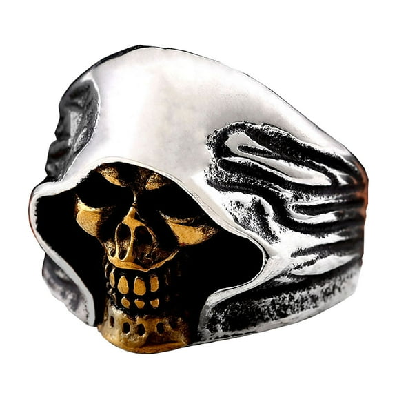 ZMY Home Grim Reaper Rings Stainless Steel Jewelry Chunky Demonic Gold Face Skull Rings (10)