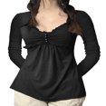 thumbnail image 1 of Women Spring Autumn A-line Tops Solid Color Long Sleeve Ruffle Trim Casual T-shirt L, 1 of 8