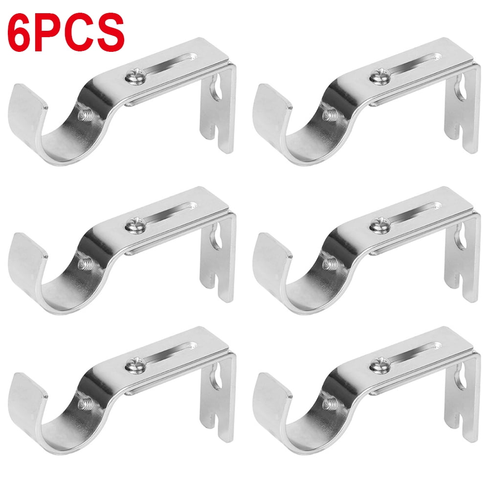 Set of 6 Satin Nickel Curtain Rod Brackets for 1" Rod, Adjustable