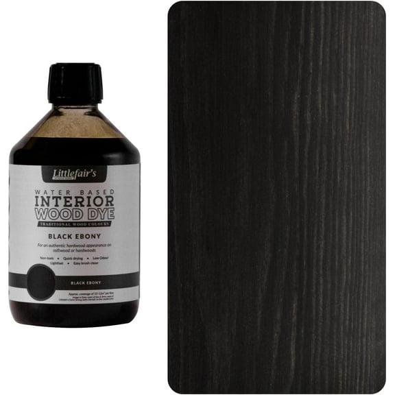 Littlefair's Wood Stain Water Based - 16.9oz/500ml - Indoor Furniture Stain Light & Dark Finishes - Special Non Toxic & Eco Friendly Formula - Wood Stain for Crafts - Color: Black Ebony
