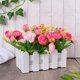 thumbnail image 3 of Valla de madera de 16 cm con flores artificiales, arreglos florales en tela para decoración del hogar, jardín y oficina (rosa), 3 of 7