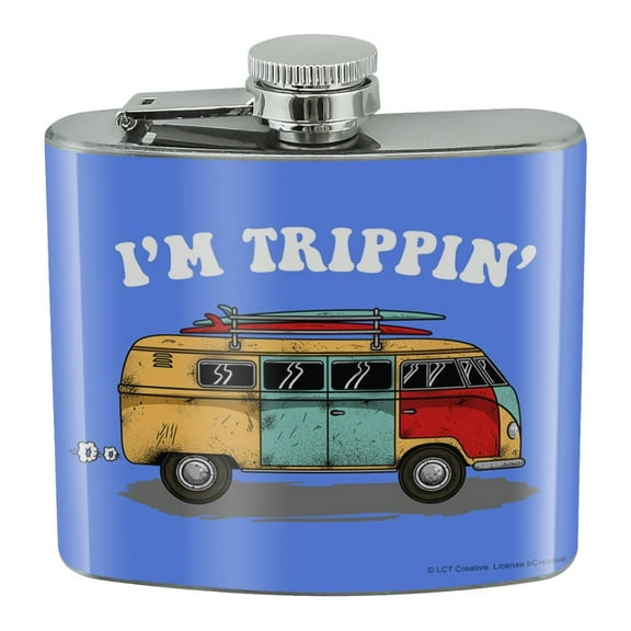 I'm Trippin' Retro Van Funny Humor Stainless Steel 5oz Hip Drink Kidney Flask