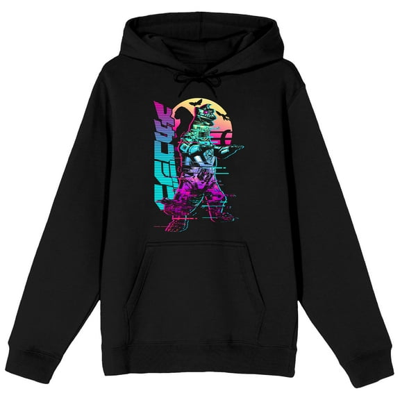 Godzilla Neon Kanji Character Art Adult Black Long Sleeve Hooded Sweatshirt-Medium