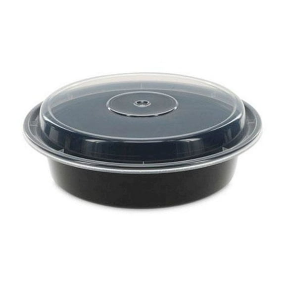 Pactiv Newspring VERSAtainer Microwavable Containers, 24 oz, 7" Diameter, Black/Clear, Plastic, 150/Carton