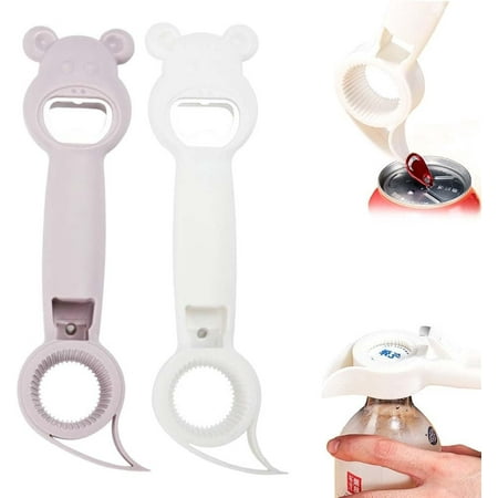 

4 In 1 Bottle Opener Manual Lid Remover Tool Cute Beer Can Opener Multifunctional Bottle Opener Home Kitchen Accessories Screw Can Opener(White+Purple)