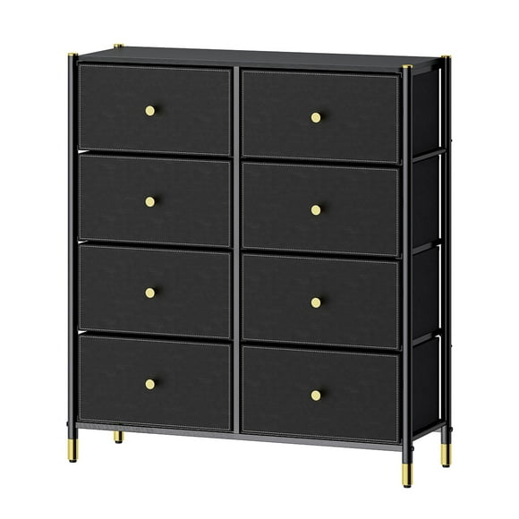 8 Drawer Accent Cabinet Chest, Dresser with Wood Top and Iron Frame, End Table Nightstand Storage Organizer Unit for Bedroom Living Room Hallway Entryway
