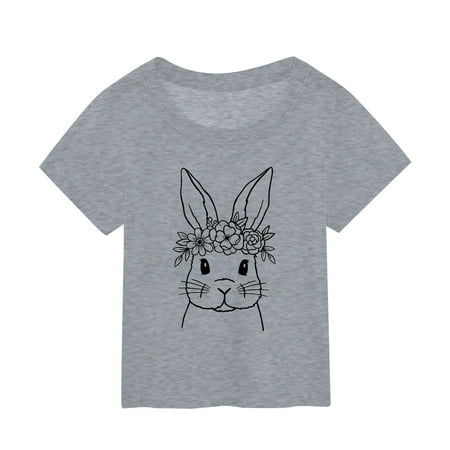 

Girls Tops Easter Summer Short Sleeve Bunny Cute Graphic Round Neck Fashion Casual Style Children Tops