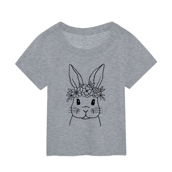 Curuila Kids Child Girls Boys Shirt Easter Cartoon Print Crew Neck Short Sleeved Soft Casual T Shirt Grey Size 9-10 Years