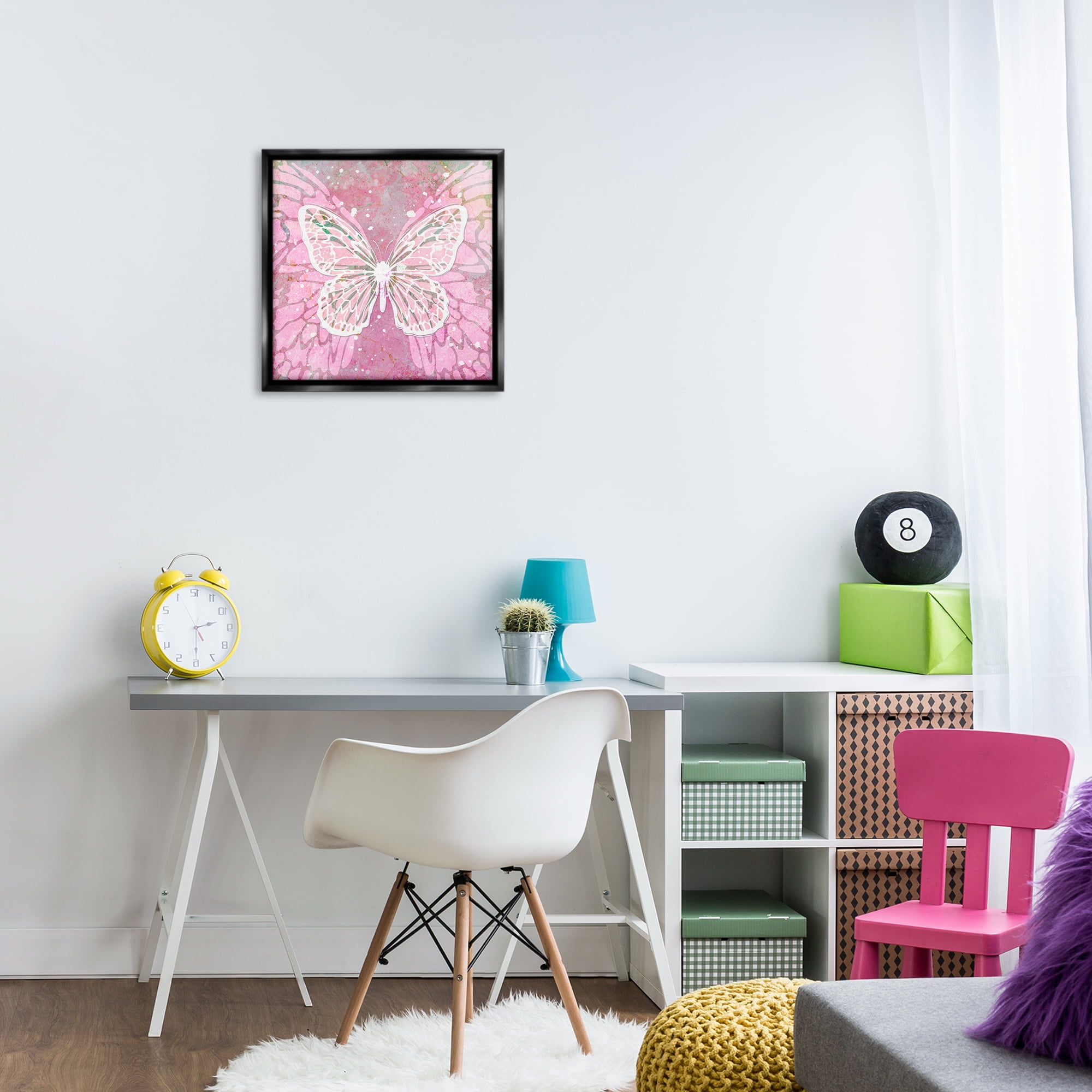 Stupell Industries Pink Butterfly Wings Animals Painting Black Floater Framed Canvas Art Print Wall Art, 18 x 18