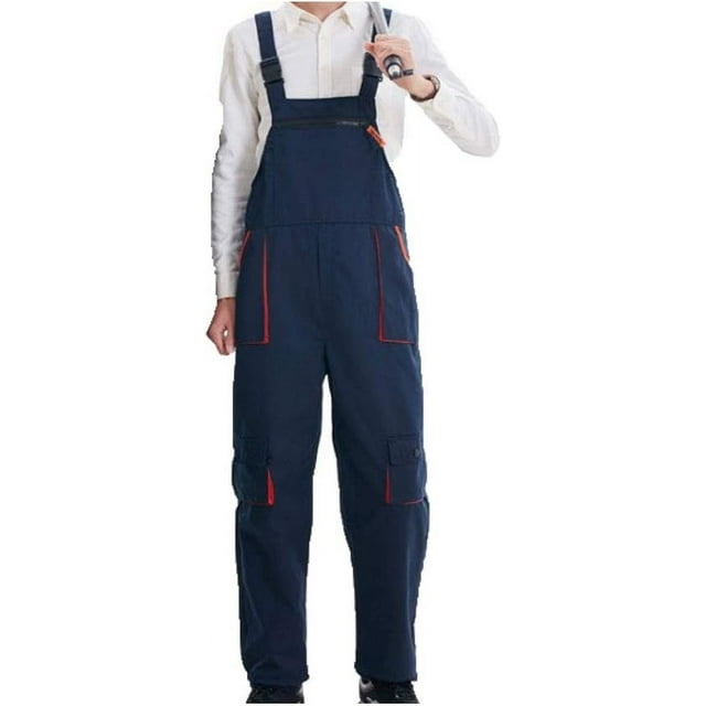 HUGFEGWE Men's Workwear, Work Cotton Pant, Breathable Bib Overalls, with Multi Pockets and Adjustable Straps CJB91-100665