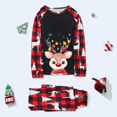 

Parent-Child Men Daddy Outfit Christmas Men Cute Deer Plaid Print Tops And Pants Clothes Set Family Matching Pajamas Set