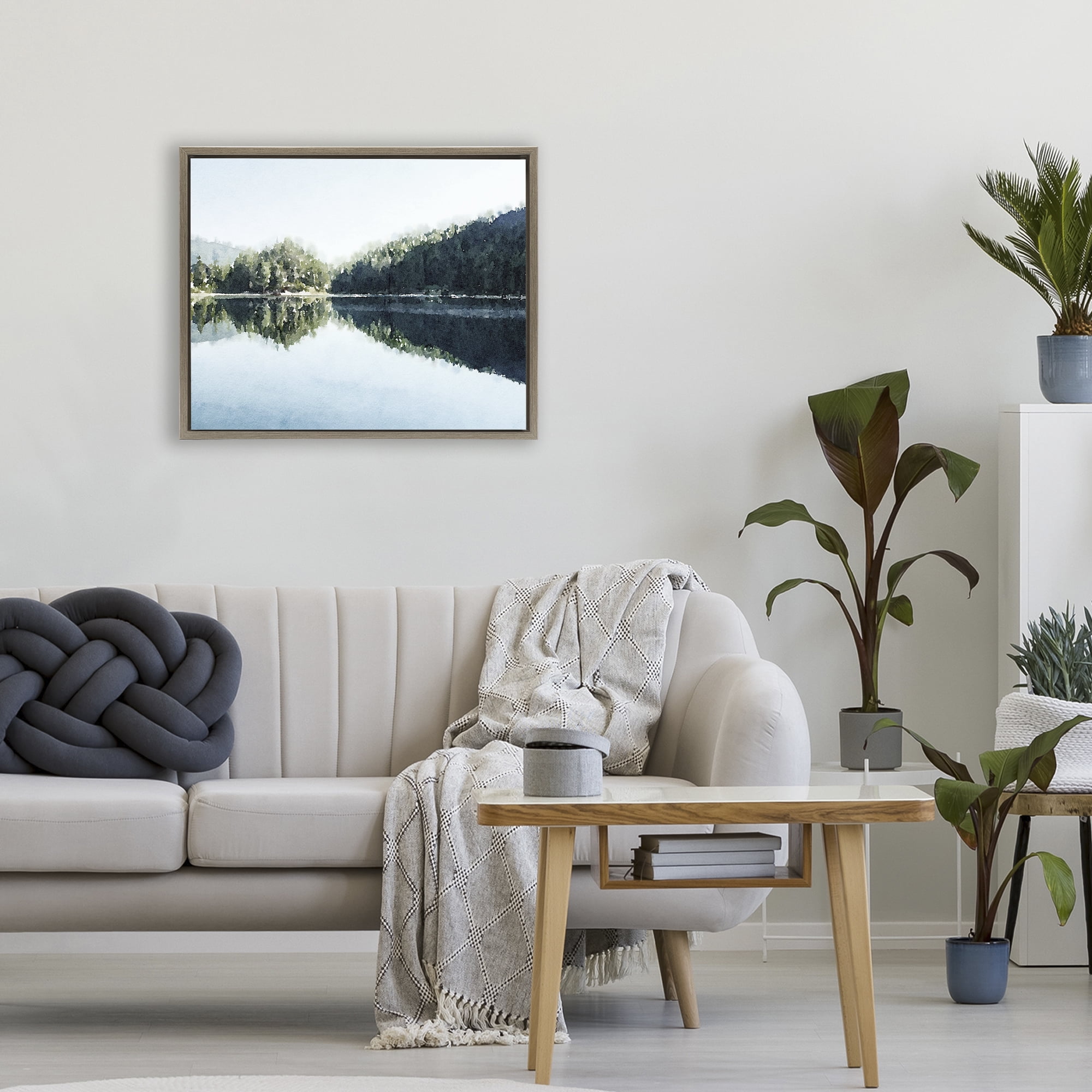 Stupell Industries Blue Lake Reflections Brown Framed Floater Canvas Wall Art, design by Kim Curinga