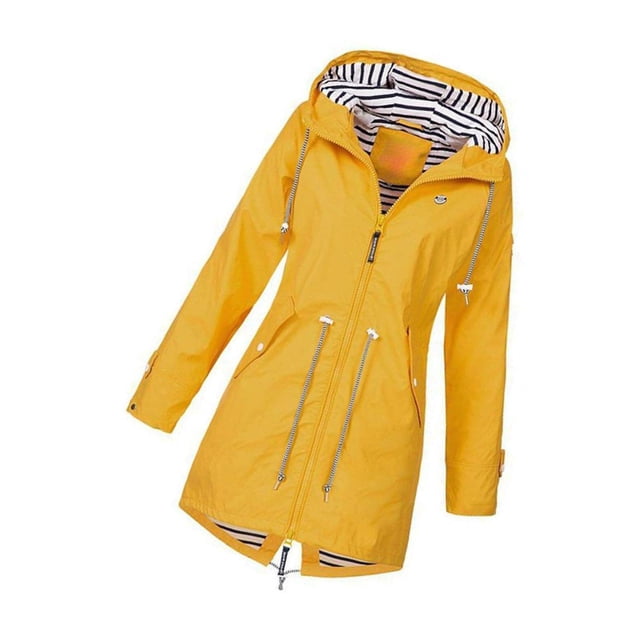 Decodeary Veste à Capuche Douce pour Femme Imperméable Manteau de Pluie Extérieur Jaune TG