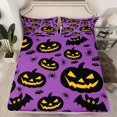 thumbnail image 2 of Homewish Spooky Halloween Pumpkin Lantern Bed Sheets,Bat Spider Silhouette Print Full Size Sheets,4pcs,1 Flat Sheet,1 Fitted Sheet and 2 Pillowcases, 2 of 6