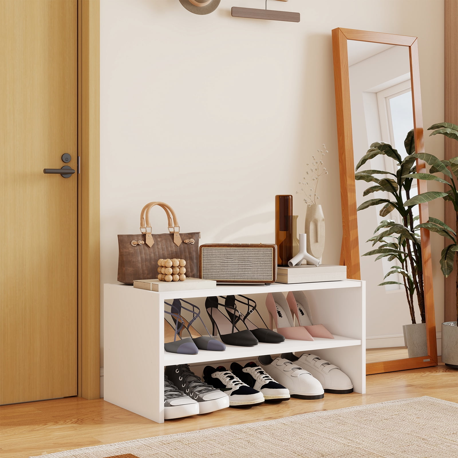 Prilinex 2-Tier Shoe Rack Organizer Set of 2, Stackable White Shoe Shelf, Wooden Freestanding Shoe Shelves for Closet, Entryway & Office, Holds Up to 12 Pairs