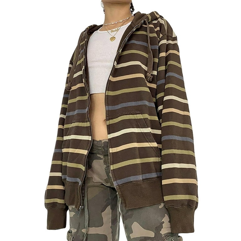 Womens Zip Up Striped Hoodie Sweatshirt Long Sleeve Womens Zip Up Striped Hoodie Sweatshirt Long Sleeve
