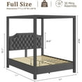 thumbnail image 2 of Full Canopy Bed Frame with Upholstered Headboard, Four Poster Design, Button Tufted, and Slide Rail, No Box Spring Required, Wooden Slatted Structure, Gray, 2 of 7