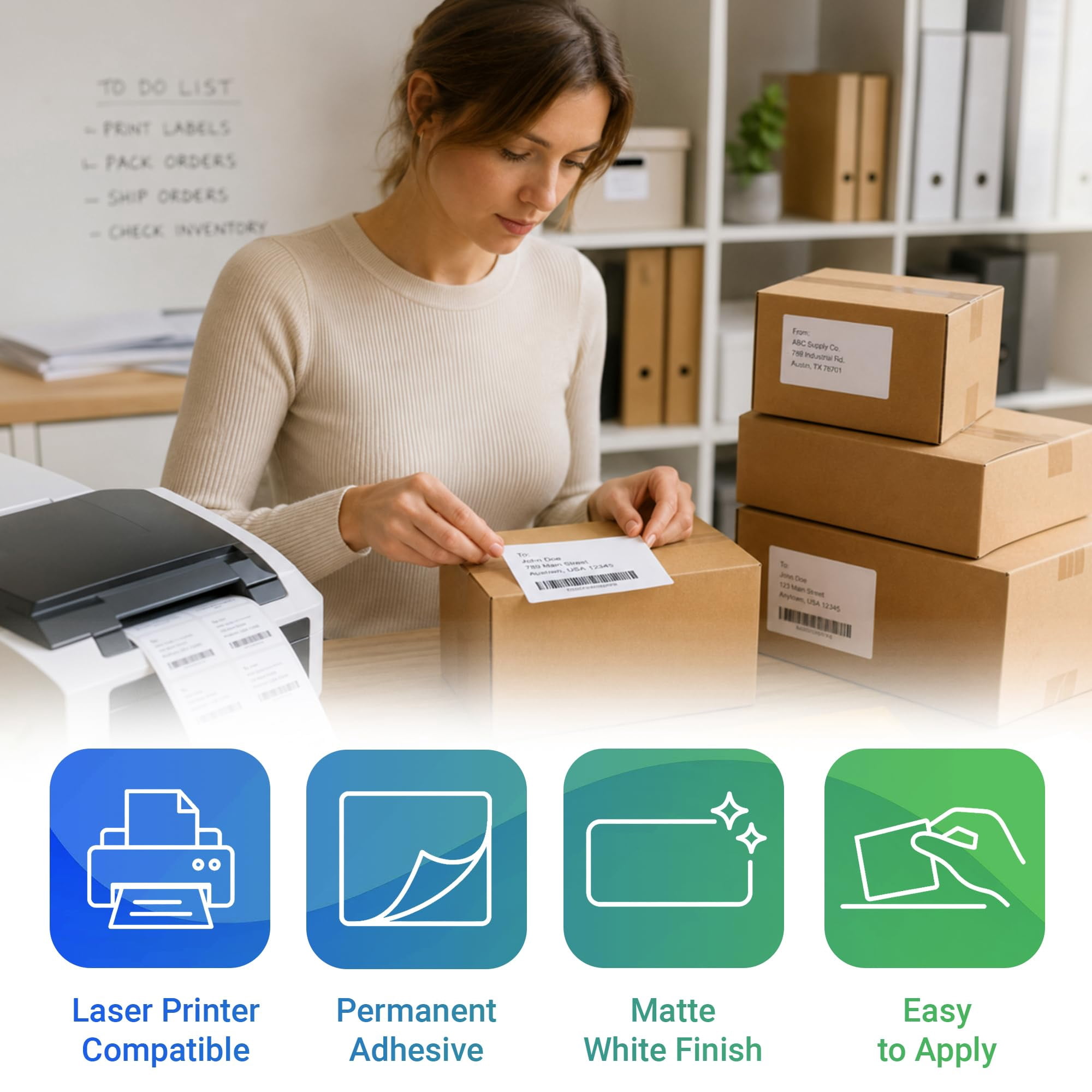 Shipping Labels White Matte Permanent Adhesive Laser Sheet Labels 30000 count 2.625 x 1 in