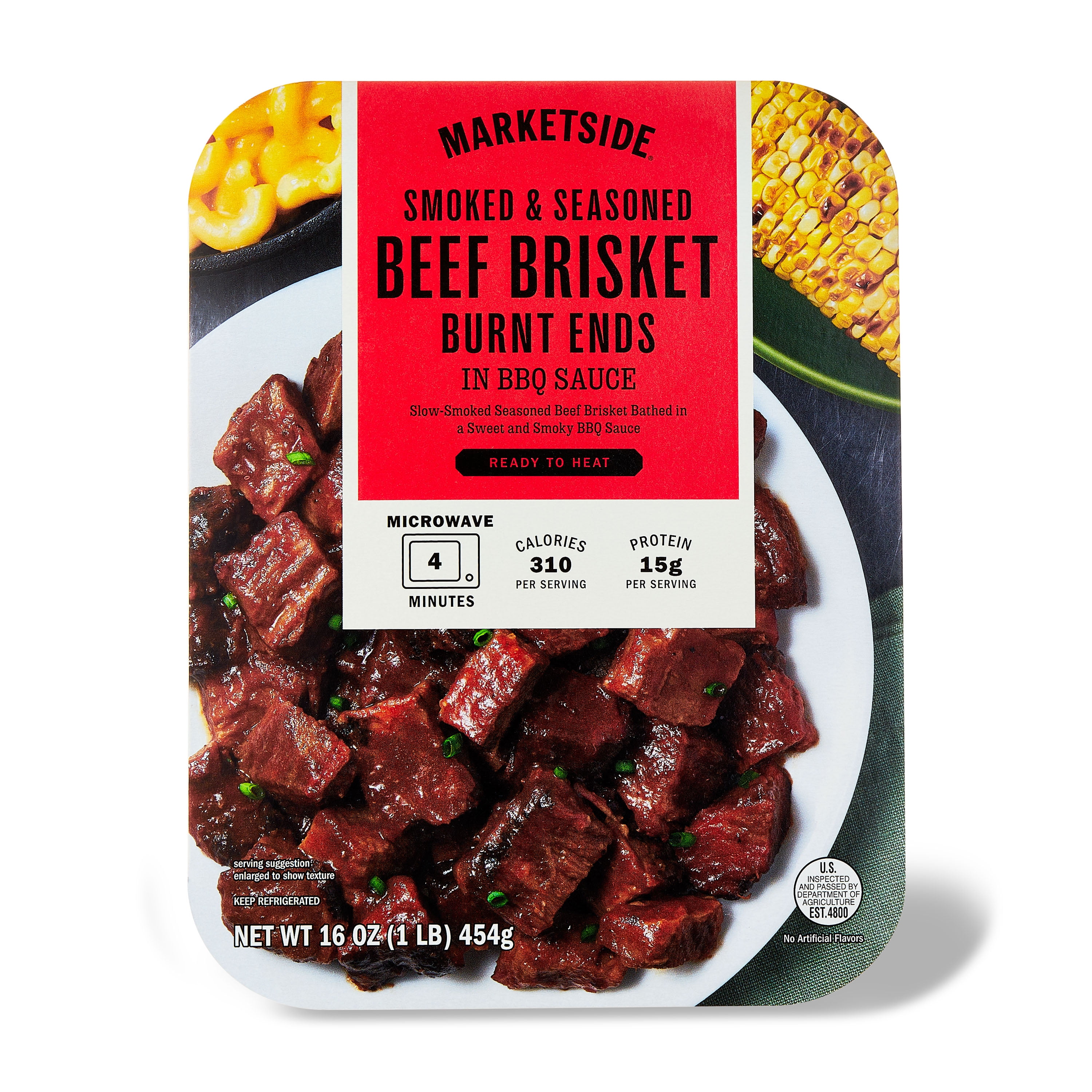 (4 pack) Marketside Ready to Heat BBQ Beef Brisket Burnt Ends Packaged Meal, 16 oz (Refrigerated)