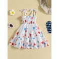 thumbnail image 3 of Licupiee Little Girl Summer Princess Dress Stars Print Dress Smocked Sleeveless Tulle Tutu Dress Kid Independence Day Dress, 3 of 7