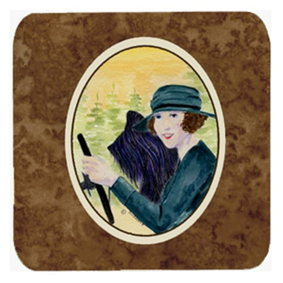 Lady Driving With Her Briard Foam Coasters - Set Of 4, 3.5 x 3.5 In.