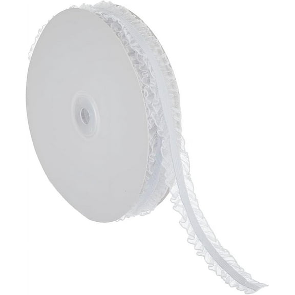 15 Yards Elastic Stretch Ruffled Trim White Double Ruffle Lace Trim 3/4 inch(20mm) Wide Fabric Lace Trim Band for Sewing Dress Decoration and Gift Wrapping