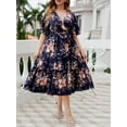 thumbnail image 4 of Women's Plus Size Floral Surplice Neck Midi Dress with Flutter Sleeves and A Line Hem for Elegant Everyday Wear, 4 of 6