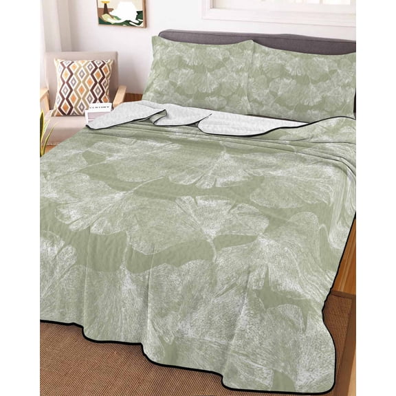 Sage Green Leaves King Size Down Alternative Comforter, Lightweight Comforter Quilt Bedding Set with Pillow Shams Vintage Abstract Art Botanical All Seasons Bed Comforter Duvet Insert 96"x106"